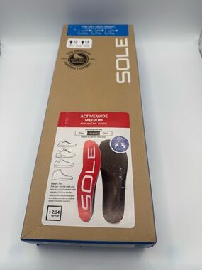 NIB SOLE Active Wide Medium Insoles - Red and Black Mens Size 12/Women’s Size 14